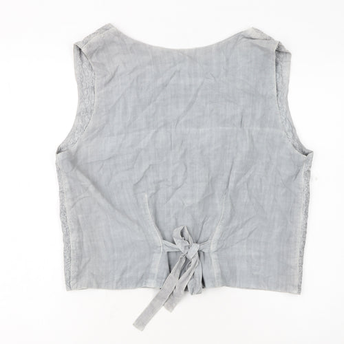Bugao Women Grey Lace Waistcoat Vest M Sleeveless Buttoned