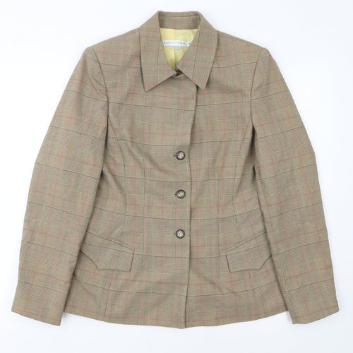 Garfield & Marks Women Brown Check Wool Blend Classic Blazer Size 10