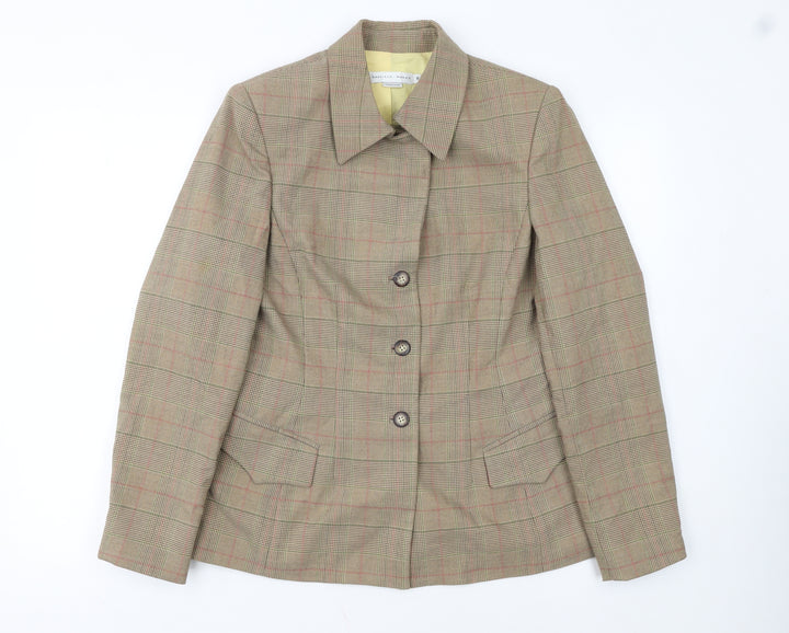 Garfield & Marks Women Brown Check Wool Blend Classic Blazer Size 10