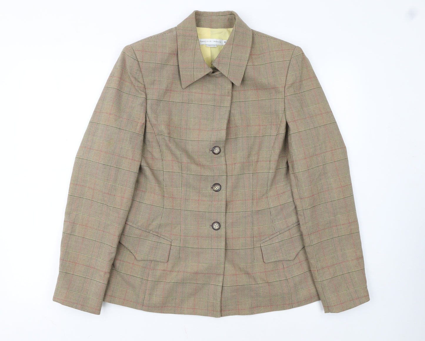 Garfield & Marks Women Brown Check Wool Blend Classic Blazer Size 10