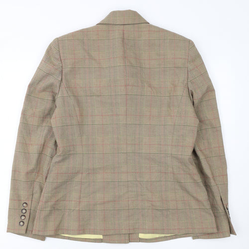 Garfield & Marks Women Brown Check Wool Blend Classic Blazer Size 10