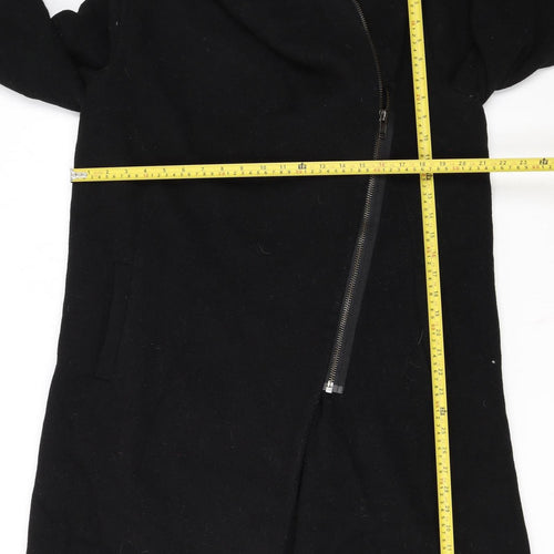H&M Divided Women's Black Wool Blend Long Zip Coat Size 14