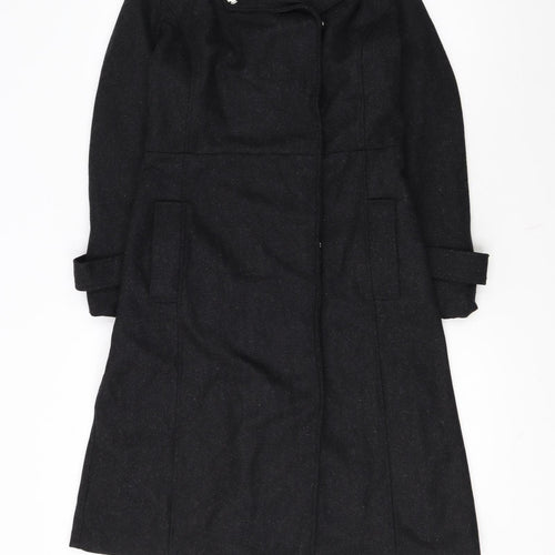 HAODUOYI Women's Black Wool Blend Long Trench Coat Size 8