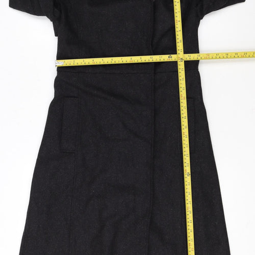 HAODUOYI Women's Black Wool Blend Long Trench Coat Size 8
