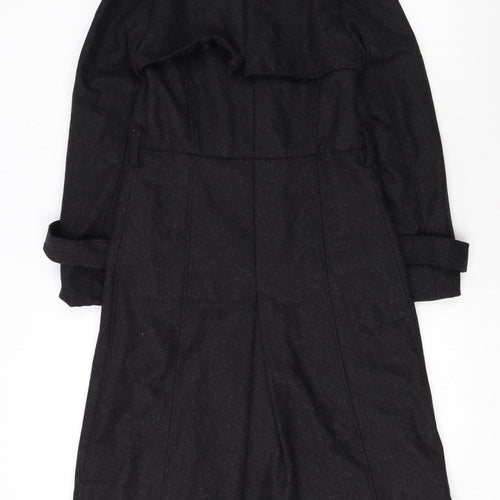 HAODUOYI Women's Black Wool Blend Long Trench Coat Size 8