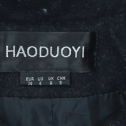 HAODUOYI Women's Black Wool Blend Long Trench Coat Size 8