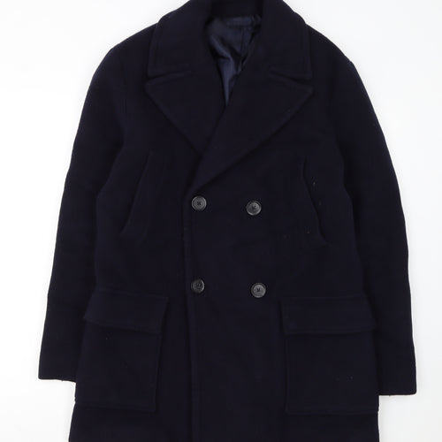 Mango Man Navy Wool Blend Pea Coat Size M Men's Classic Winter Jacket