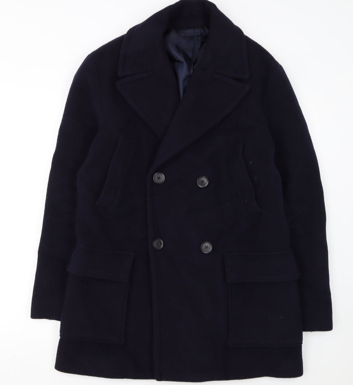 Mango Man Navy Wool Blend Pea Coat Size M Men's Classic Winter Jacket
