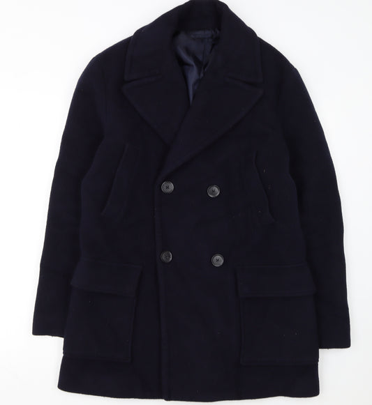 Mango Man Navy Wool Blend Pea Coat Size M Men's Classic Winter Jacket