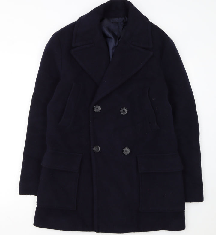 Mango Man Navy Wool Blend Pea Coat Size M Men's Classic Winter Jacket