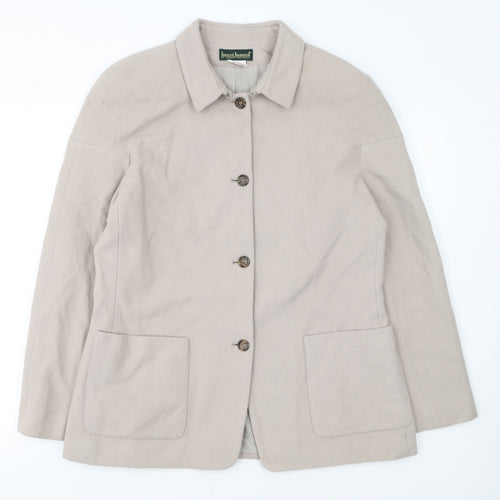 Harvé Benard Womens Beige Wool Blend Mid-Length Jacket Size 12
