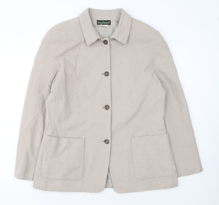 Harvé Benard Womens Beige Wool Blend Mid-Length Jacket Size 12