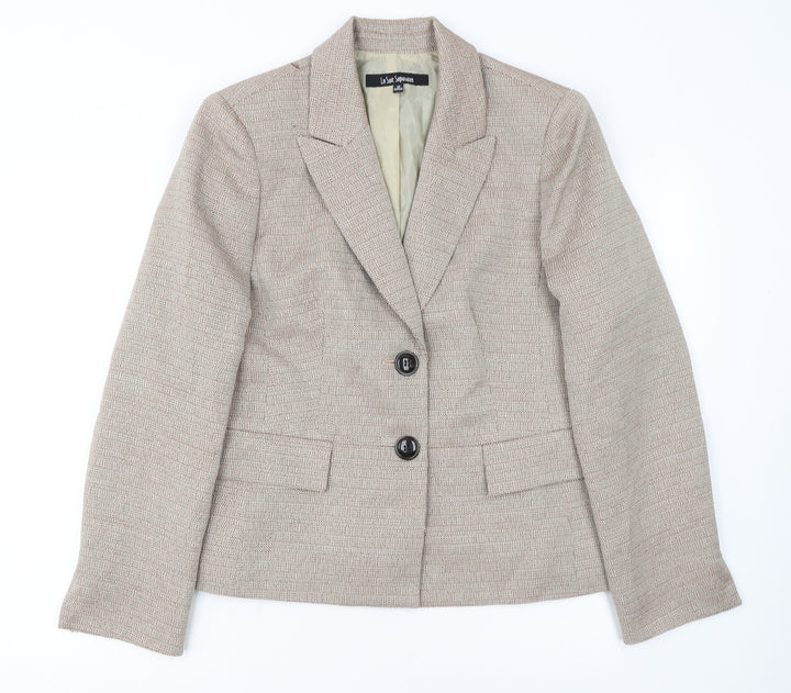 Le Suit Separates Beige Woven Blazer Women Size 12 Classic Two-Button