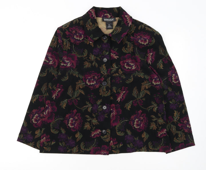 Briggs Womens Petite L Multicoloured Floral Velvet Button-Up Tunic