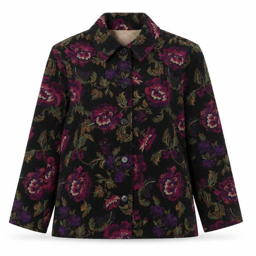 Briggs Womens Petite L Multicoloured Floral Velvet Button-Up Tunic