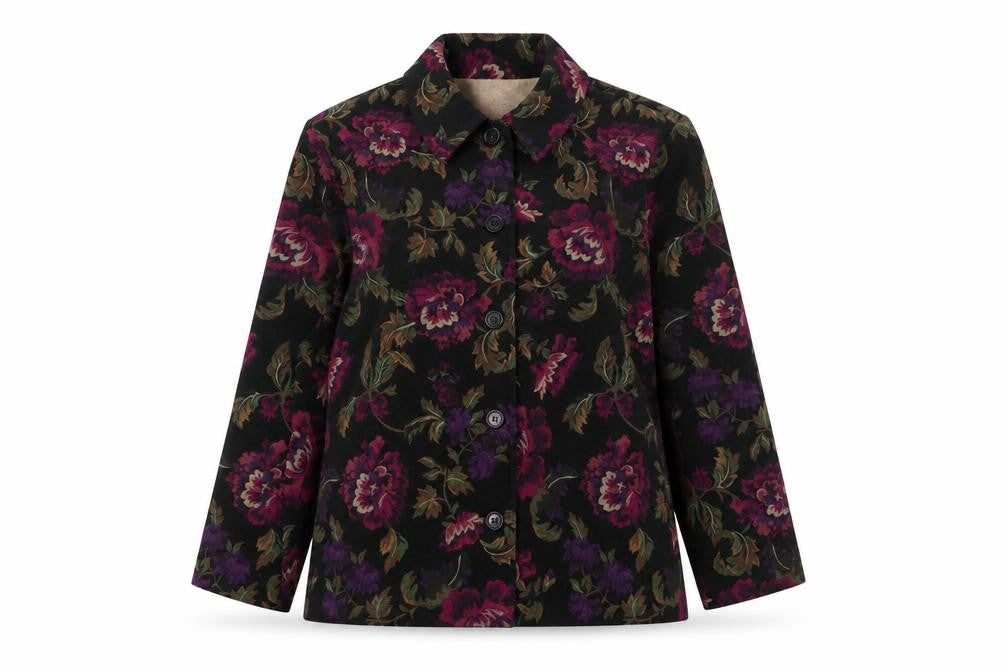 Briggs Womens Petite L Multicoloured Floral Velvet Button-Up Tunic