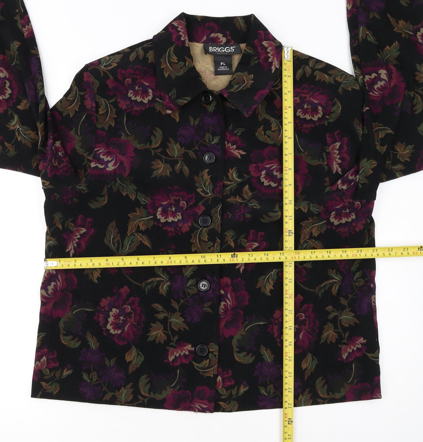 Briggs Womens Petite L Multicoloured Floral Velvet Button-Up Tunic