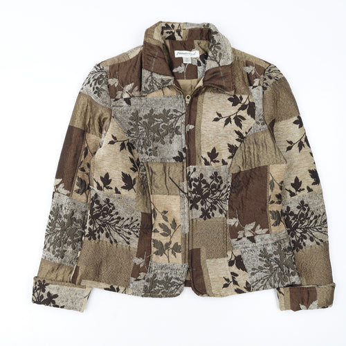 Coldwater Creek Women's Petite Brown Floral Tweed Jacket Size 8