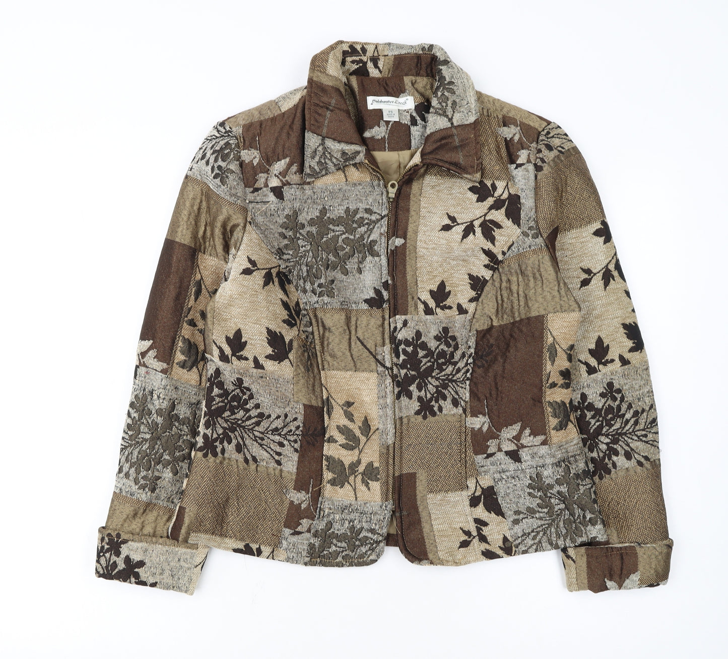 Coldwater Creek Women's Petite Brown Floral Tweed Jacket Size 8