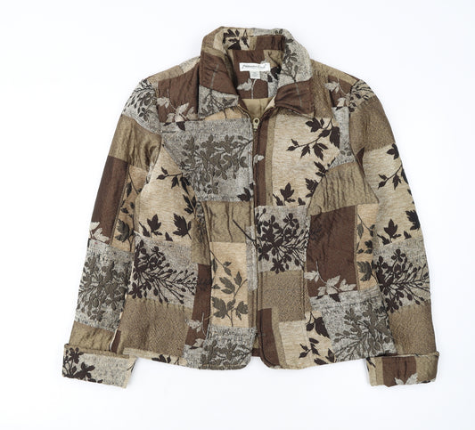 Coldwater Creek Women's Petite Brown Floral Tweed Jacket Size 8