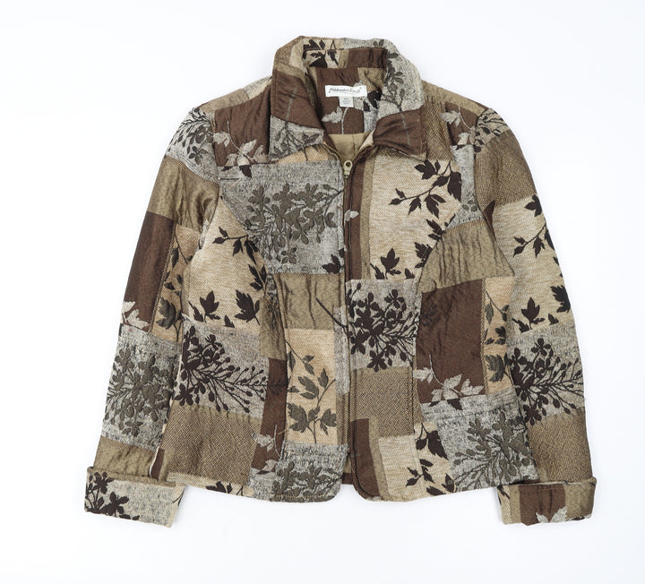 Coldwater Creek Women's Petite Brown Floral Tweed Jacket Size 8