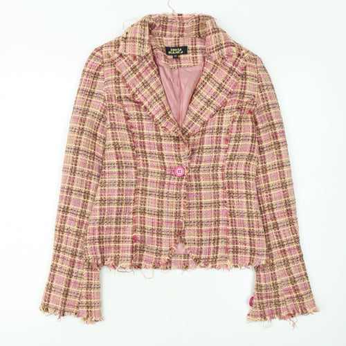 Costa Blanca Women’s Pink Check Tweed Wool Blend Cropped Blazer S
