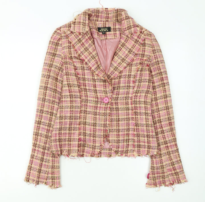 Costa Blanca Women’s Pink Check Tweed Wool Blend Cropped Blazer S