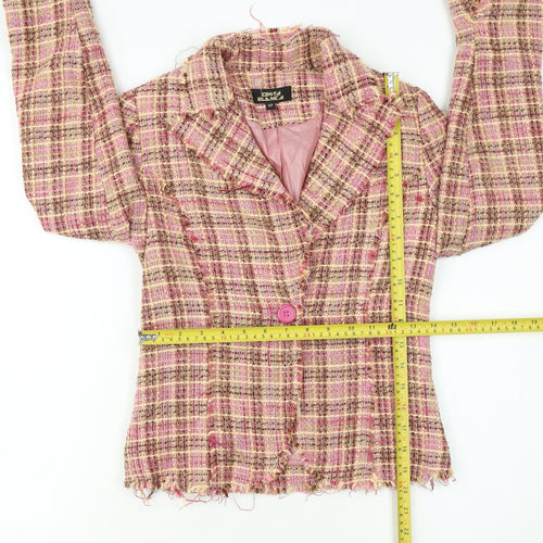 Costa Blanca Women’s Pink Check Tweed Wool Blend Cropped Blazer S