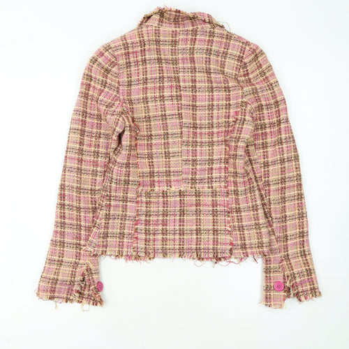 Costa Blanca Women’s Pink Check Tweed Wool Blend Cropped Blazer S