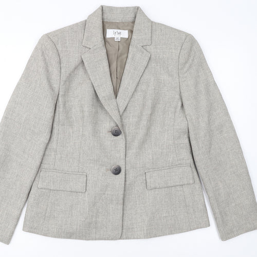 Le Suit Womens Beige Petite Blazer Jacket Size 10P Two-Button Workwear