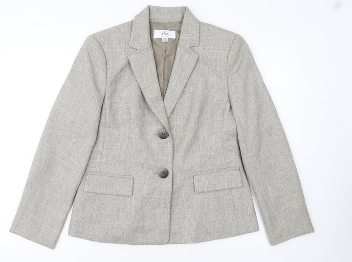 Le Suit Womens Beige Petite Blazer Jacket Size 10P Two-Button Workwear