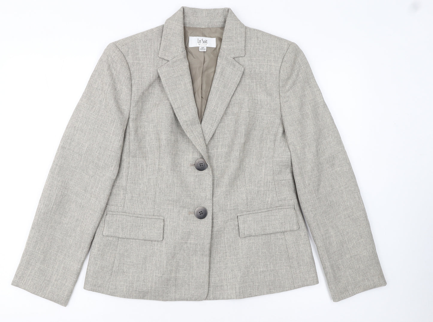 Le Suit Womens Beige Petite Blazer Jacket Size 10P Two-Button Workwear