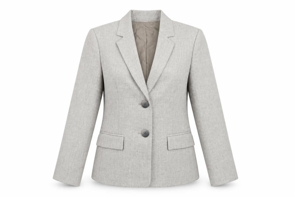 Front view of Le Suit women’s beige petite blazer jacket size 10p two-button workwear