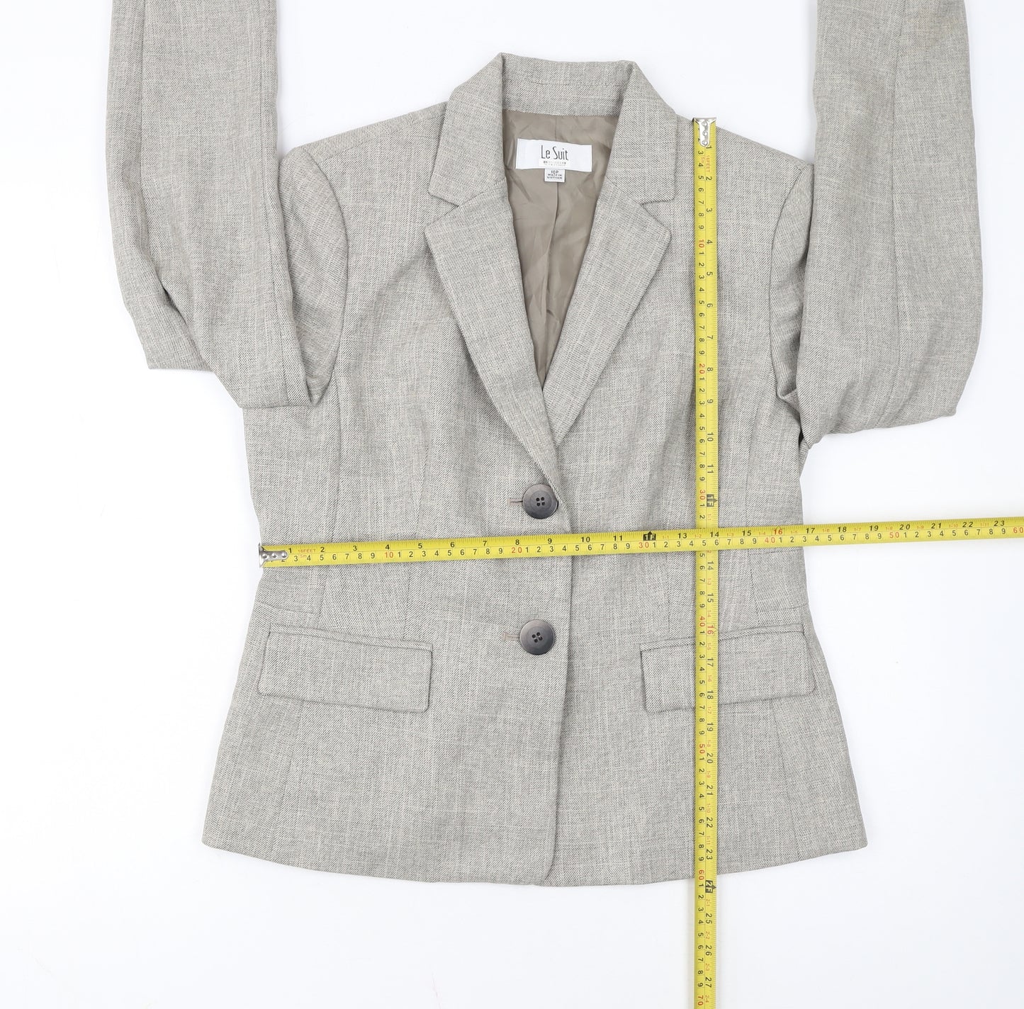 Le Suit Womens Beige Petite Blazer Jacket Size 10P Two-Button Workwear