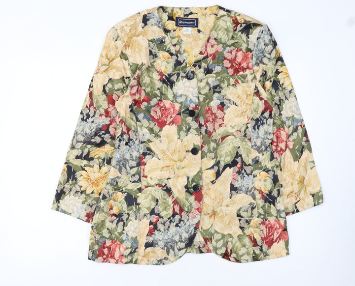 Requirements Women Beige Multicoloured Floral Blazer Size 12 Single-Breasted
