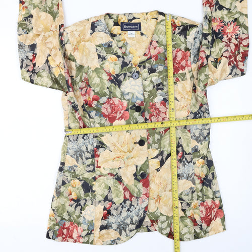 Requirements Women Beige Multicoloured Floral Blazer Size 12 Single-Breasted