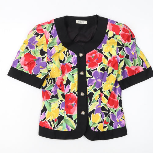 ROUIE Women's Multicoloured Floral Cropped Short Sleeve Blouse Size S
