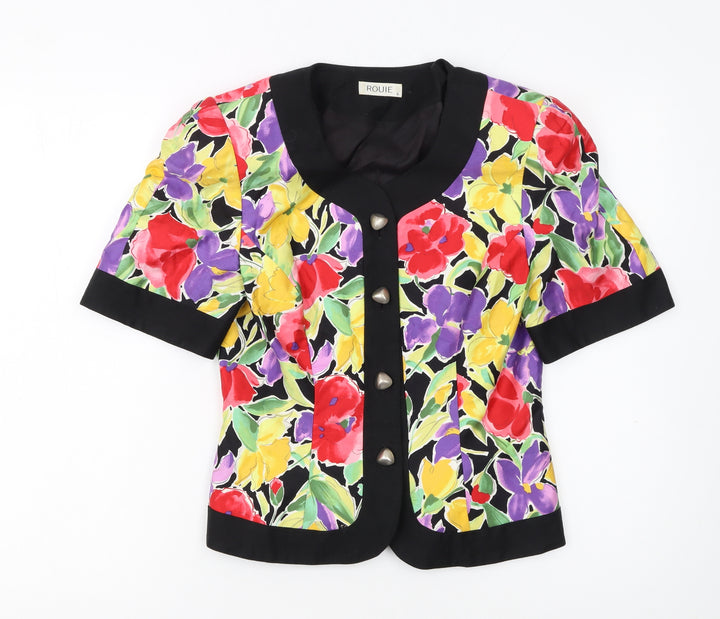 ROUIE Women's Multicoloured Floral Cropped Short Sleeve Blouse Size S