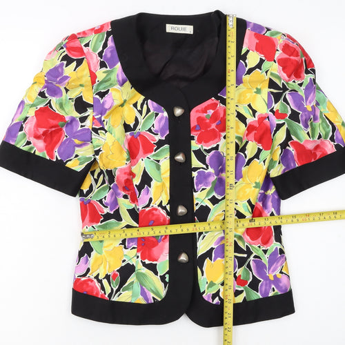 ROUIE Women's Multicoloured Floral Cropped Short Sleeve Blouse Size S