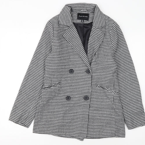 Parisian Women Black & White Houndstooth Double-Breasted Blazer Size 12