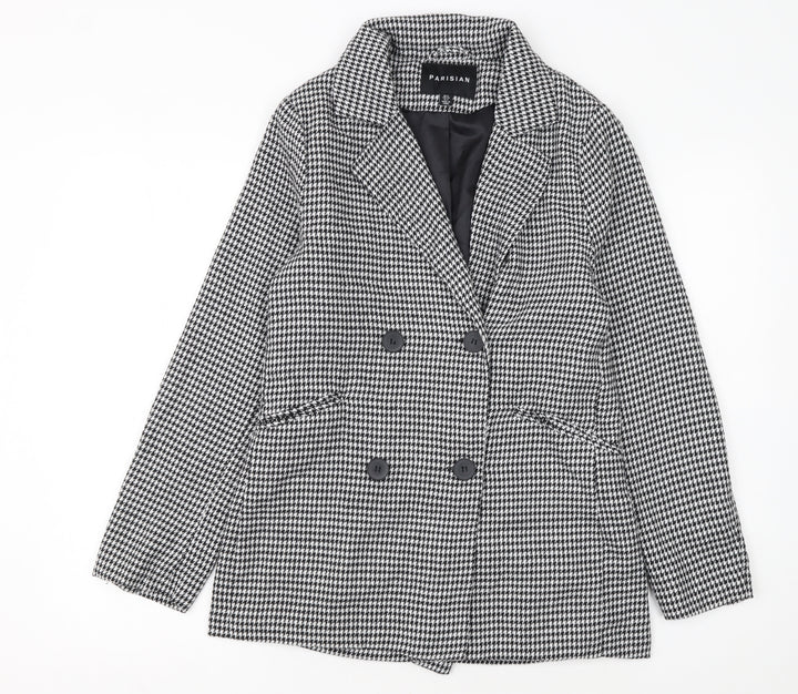 Parisian Women Black & White Houndstooth Double-Breasted Blazer Size 12