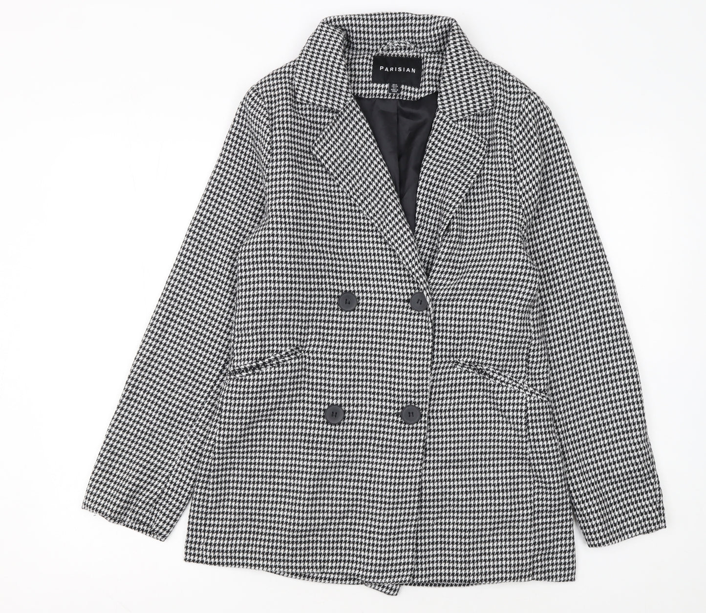 Parisian Women Black & White Houndstooth Double-Breasted Blazer Size 12
