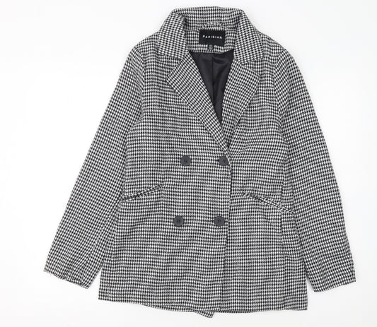 Parisian Women Black & White Houndstooth Double-Breasted Blazer Size 12