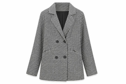 Parisian Women Black & White Houndstooth Double-Breasted Blazer Size 12