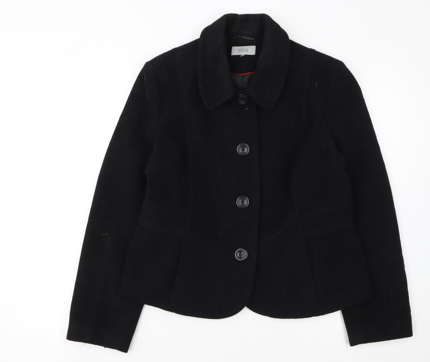 Marks and Spencer Women's Black Wool Blend Blazer Jacket Size 18