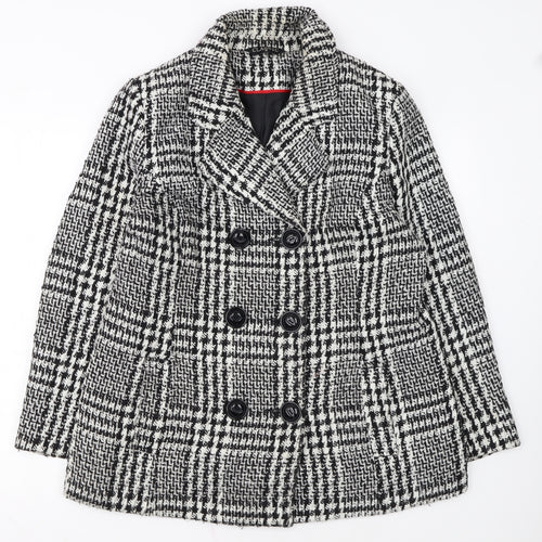 Classic Women's Black & White Checked Double-Breasted Wool Blend Blazer Size 16