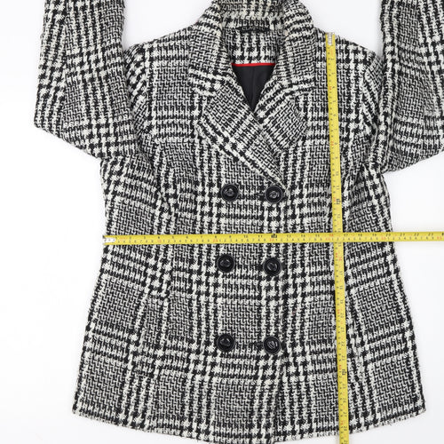Classic Women's Black & White Checked Double-Breasted Wool Blend Blazer Size 16