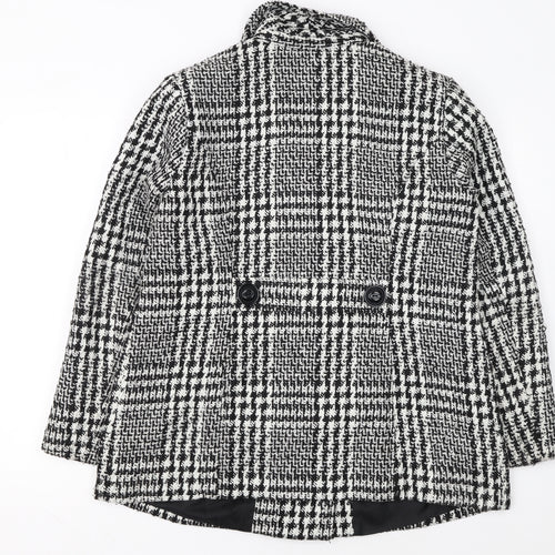 Classic Women's Black & White Checked Double-Breasted Wool Blend Blazer Size 16