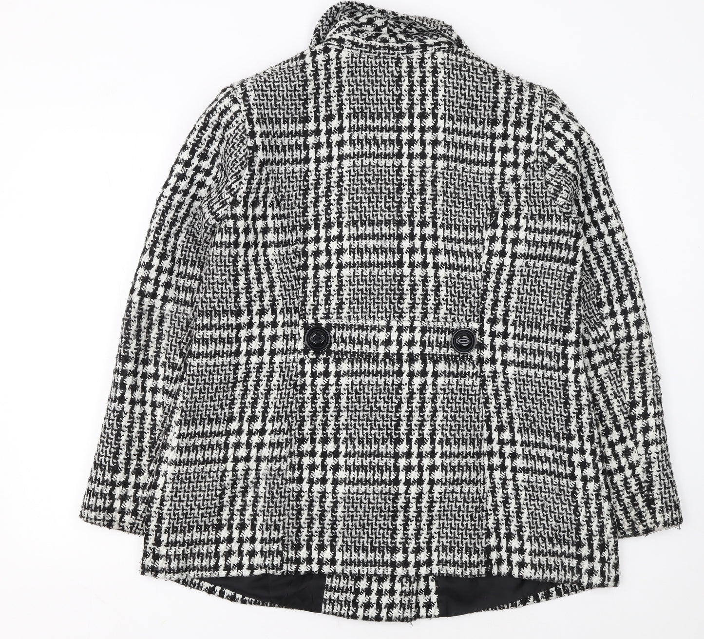 Classic Women's Black & White Checked Double-Breasted Wool Blend Blazer Size 16