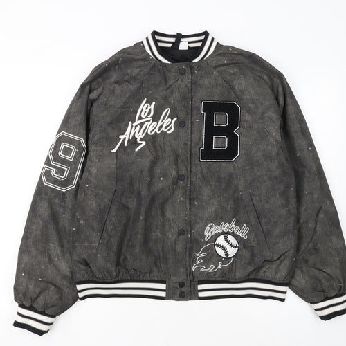 H&M Divided Women's Black Varsity Baseball Jacket Size 8 Polyester